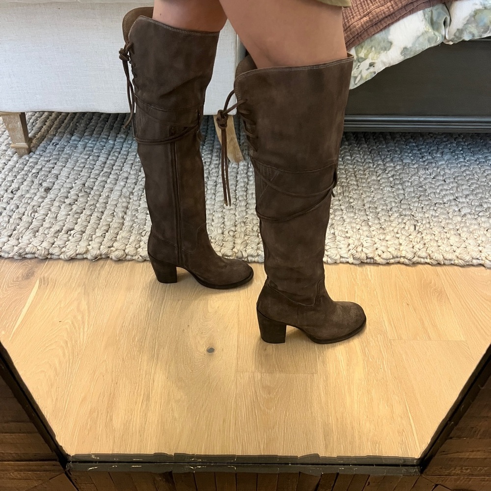 Freebird Over the Knee-High Boots in Grey, full Suede